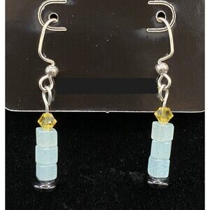 Handmade Candle Crystal Pale Blue & Black Glass Bead Earrings by Neanie-Bot